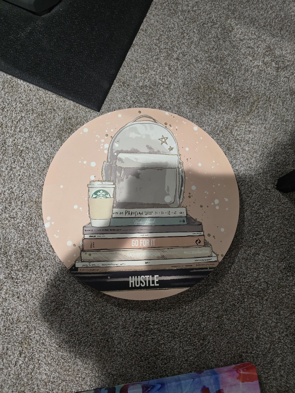 Hustle Wall Art - Pink Bookstack & Backpack Illustration